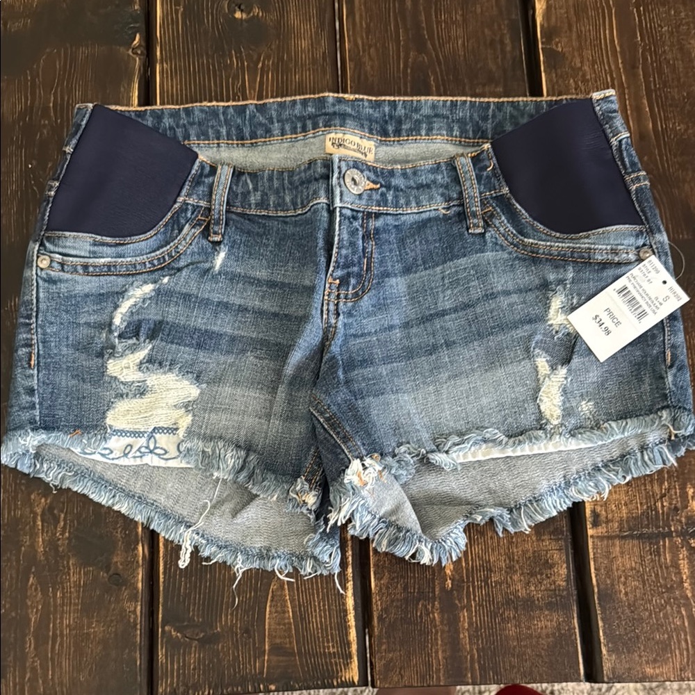 Indigo Blue Women's Blue Denim Maternity Shorts